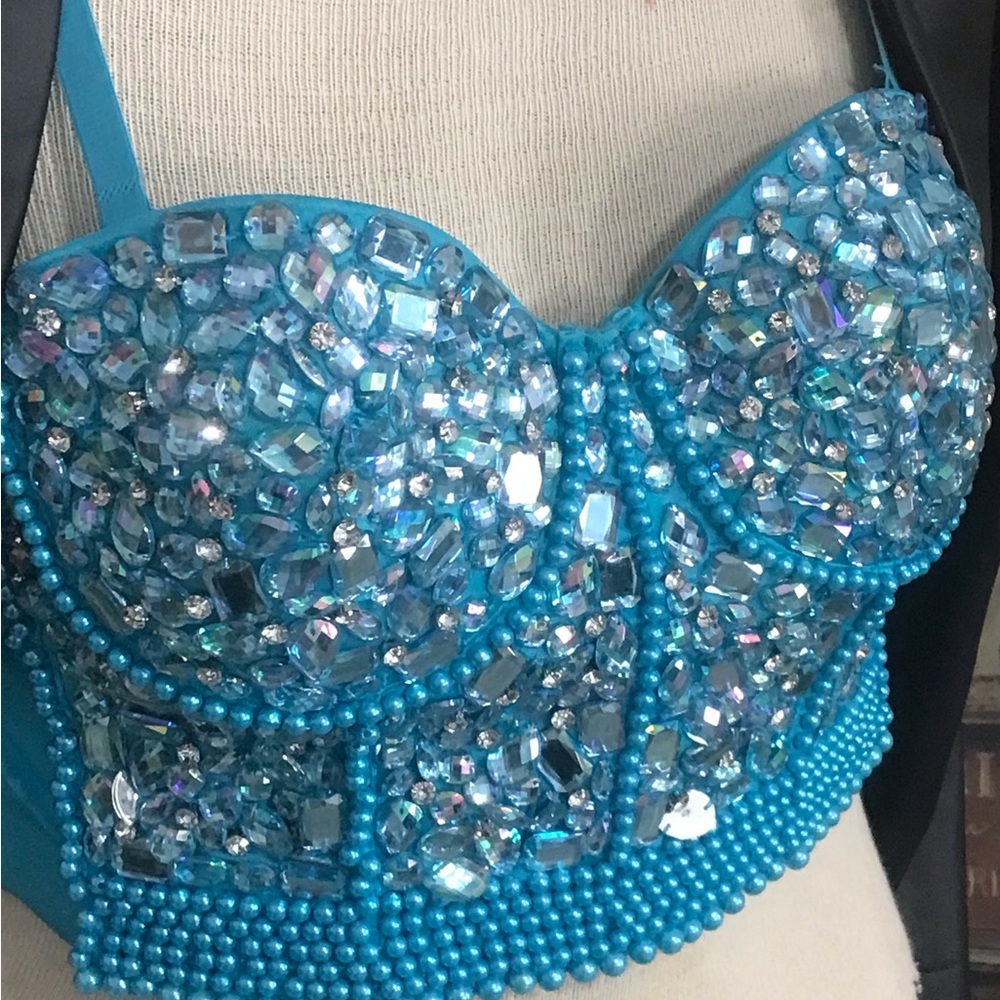 Embellished Aqua Beaded Camisole-corset Top
